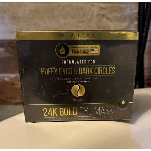 24K Gold Eye Mask Under Eye Patches (20 Pairs) for Puffy Eyes &  Dark Circles - Picture 1 of 5